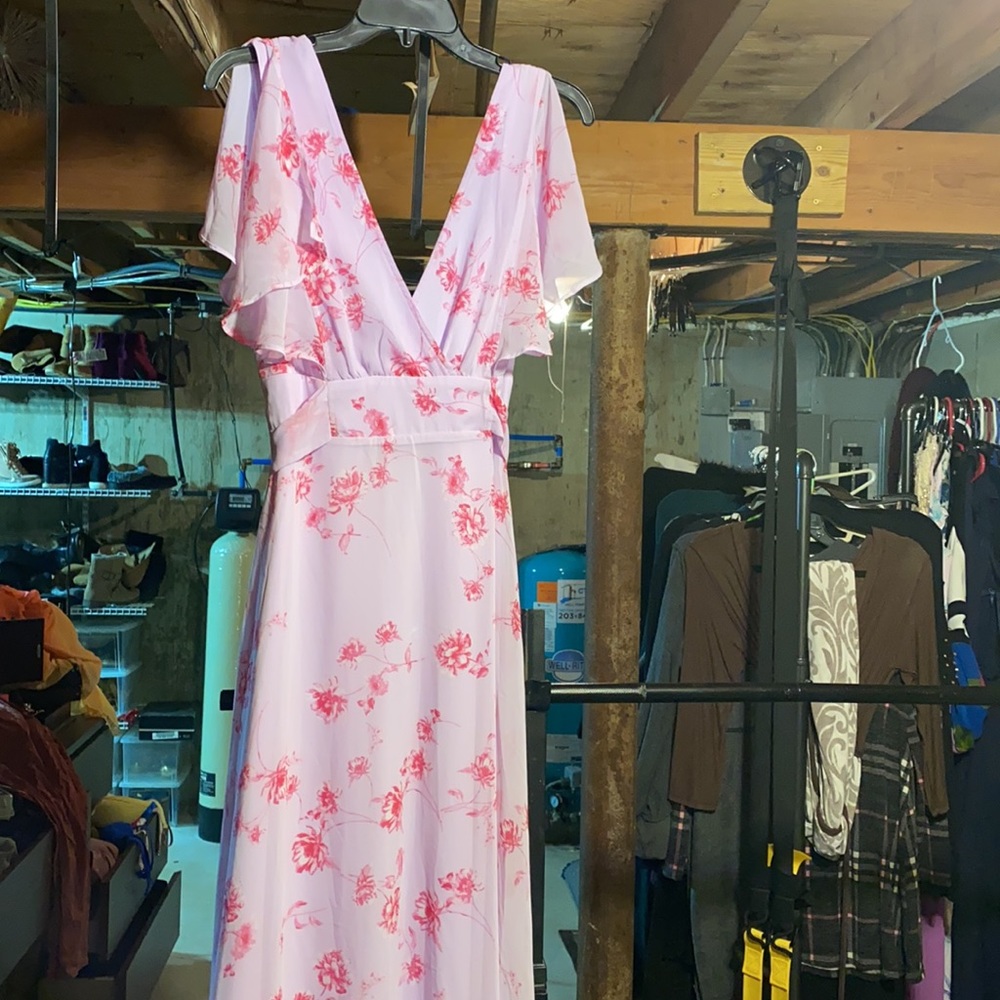Light purple flutter sleeve maxi dress